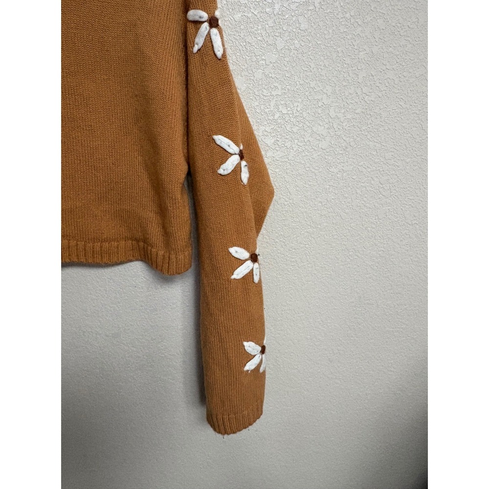 Altar'd State Brown Daisy Embroidered Cropped Knit Sweater Small - Picture 4 of 8